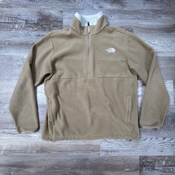 The North Face Fleece Pullover Jacket Tan Zip Front Warm Layer Mens L - Picture 1 of 6